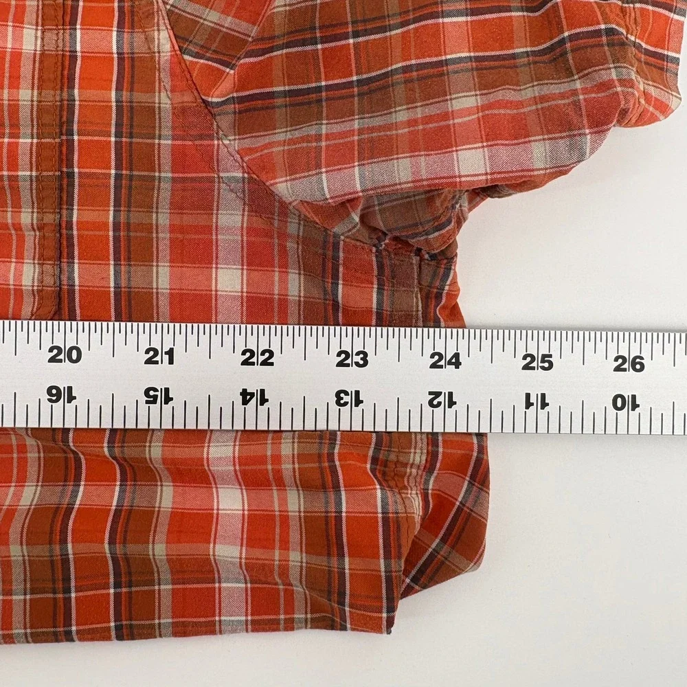 The North Face Mens Large Orange Plaid Short Sleeve Hiking Button Down Shirt